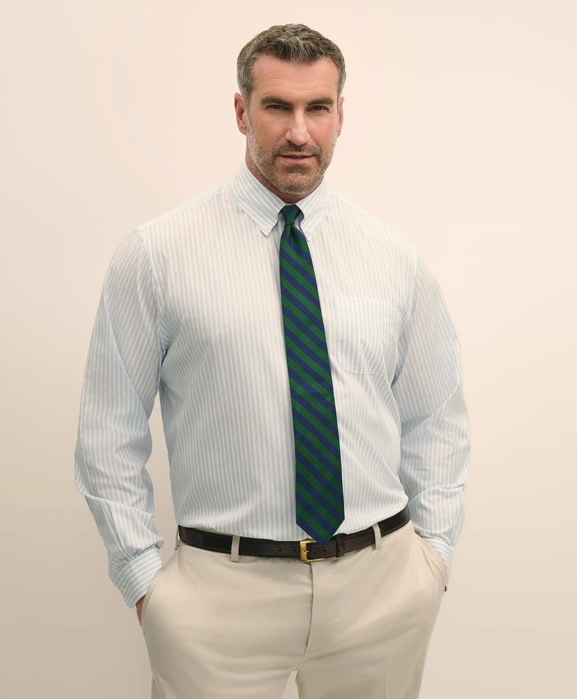 Big & Tall Stretch Cotton Broadcloth Non-Iron Polo Button Down Collar, Dress Shirt