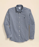 Stretch Cotton Non-Iron Oxford Polo Button Down Collar, Checked Shirt