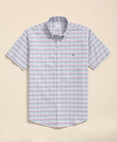 Stretch Cotton Non-Iron Oxford Polo Button Down Collar, Windowpane Short-Sleeve Shirt