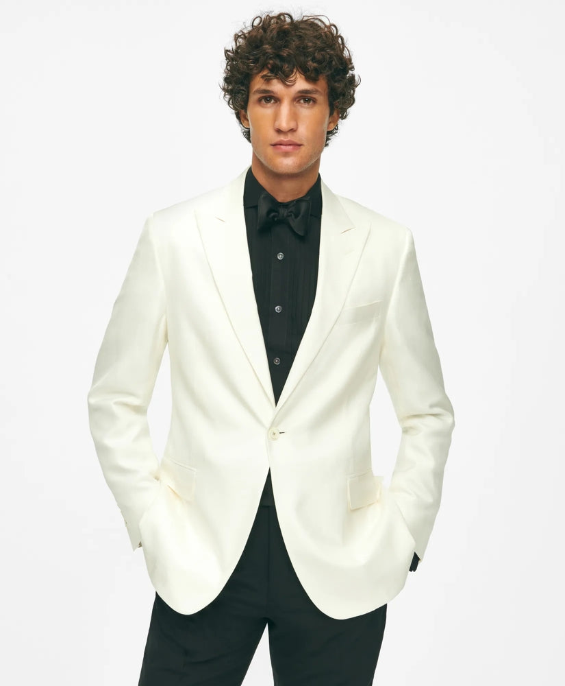 Black Fleece Peak Lapel Dinner Jacket in Silk Dupioni
