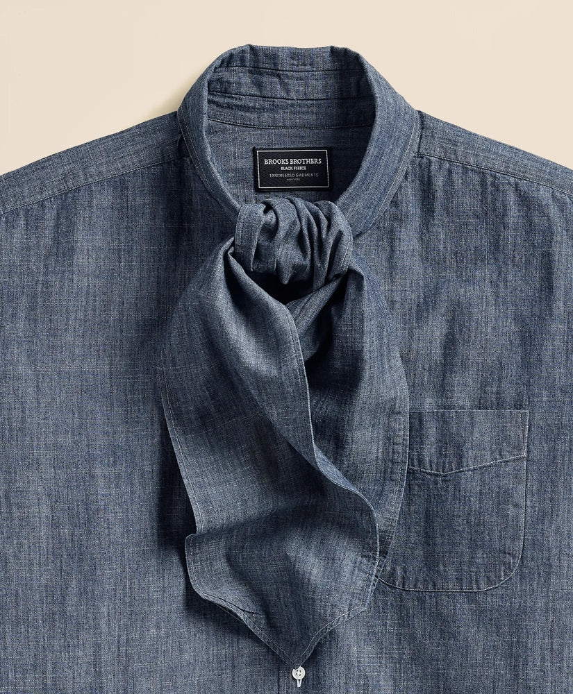 Brooks Brothers X Engineered Garments Cotton Chambray Ascot Collar Oversized Dress Shirt