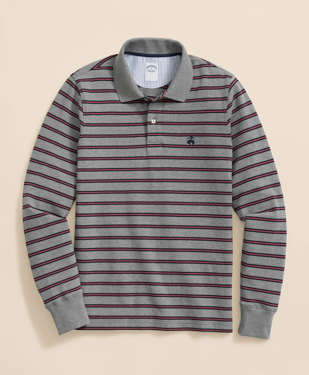 Golden Fleece® Stretch Supima® Long-Sleeve Striped Polo Shirt