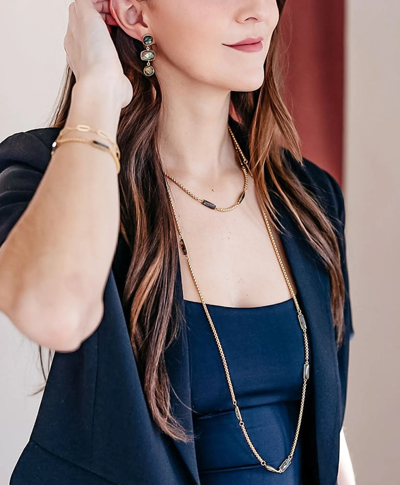 Loni Paul Labradorite Baguette Long Necklace in 14K Plated Gold