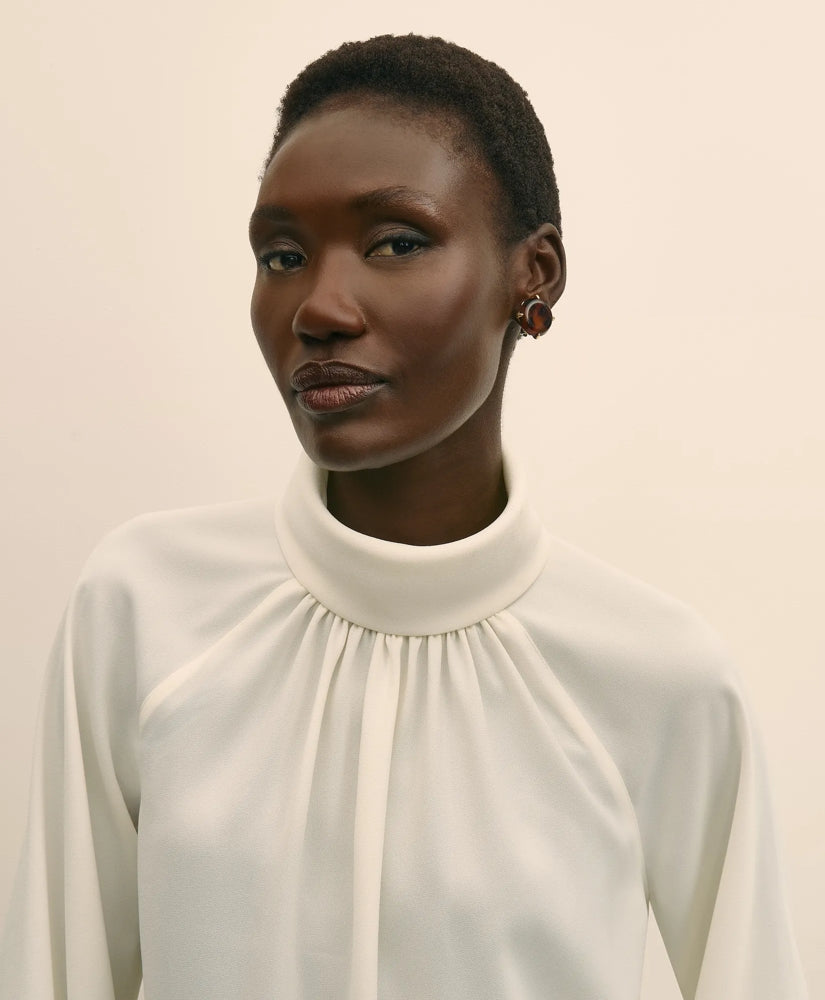 Crepe Band-Collar Relaxed Blouse