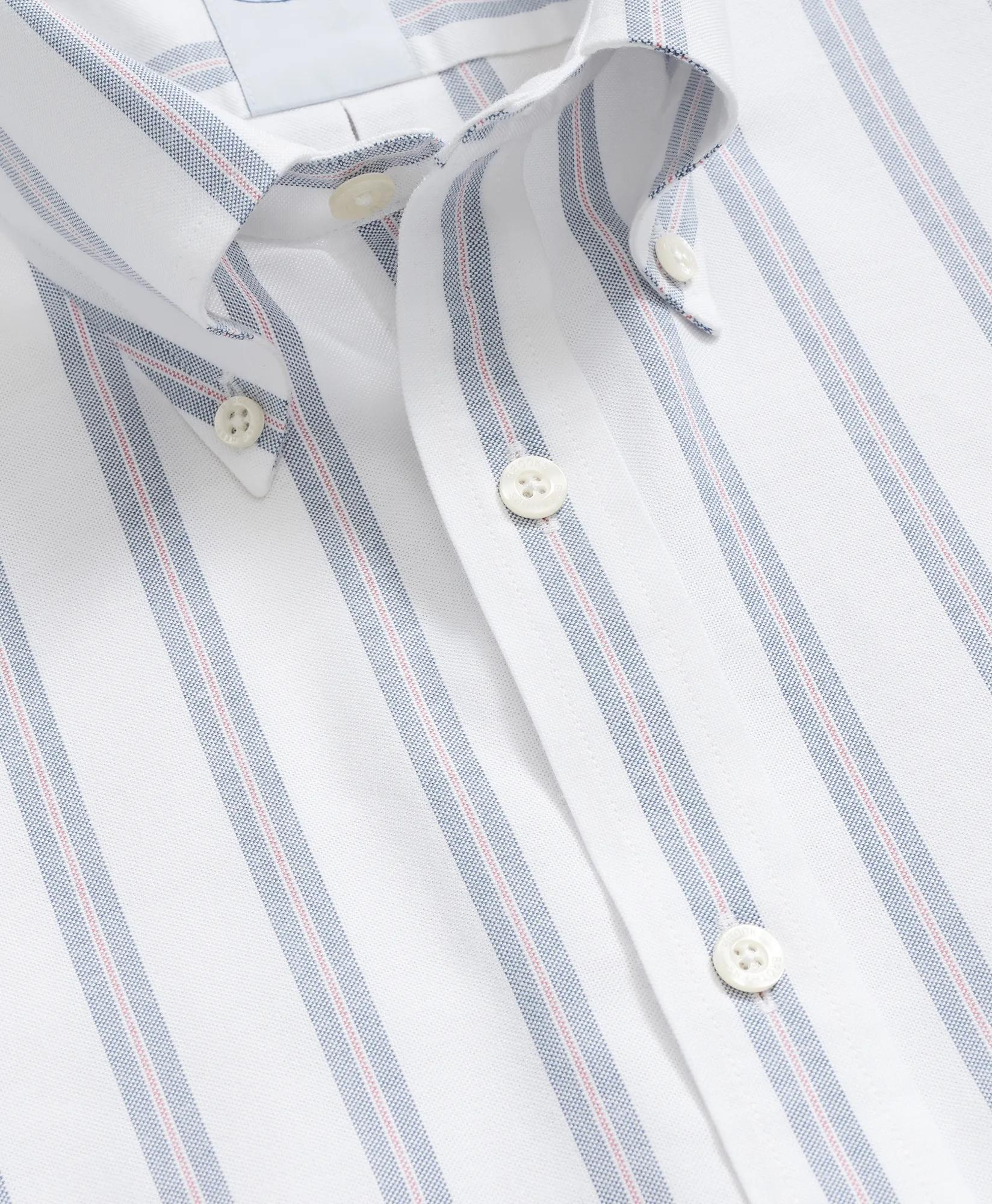 Stretch Cotton Non-Iron Oxford Polo Button Down Collar, Striped Short-Sleeve Shirt