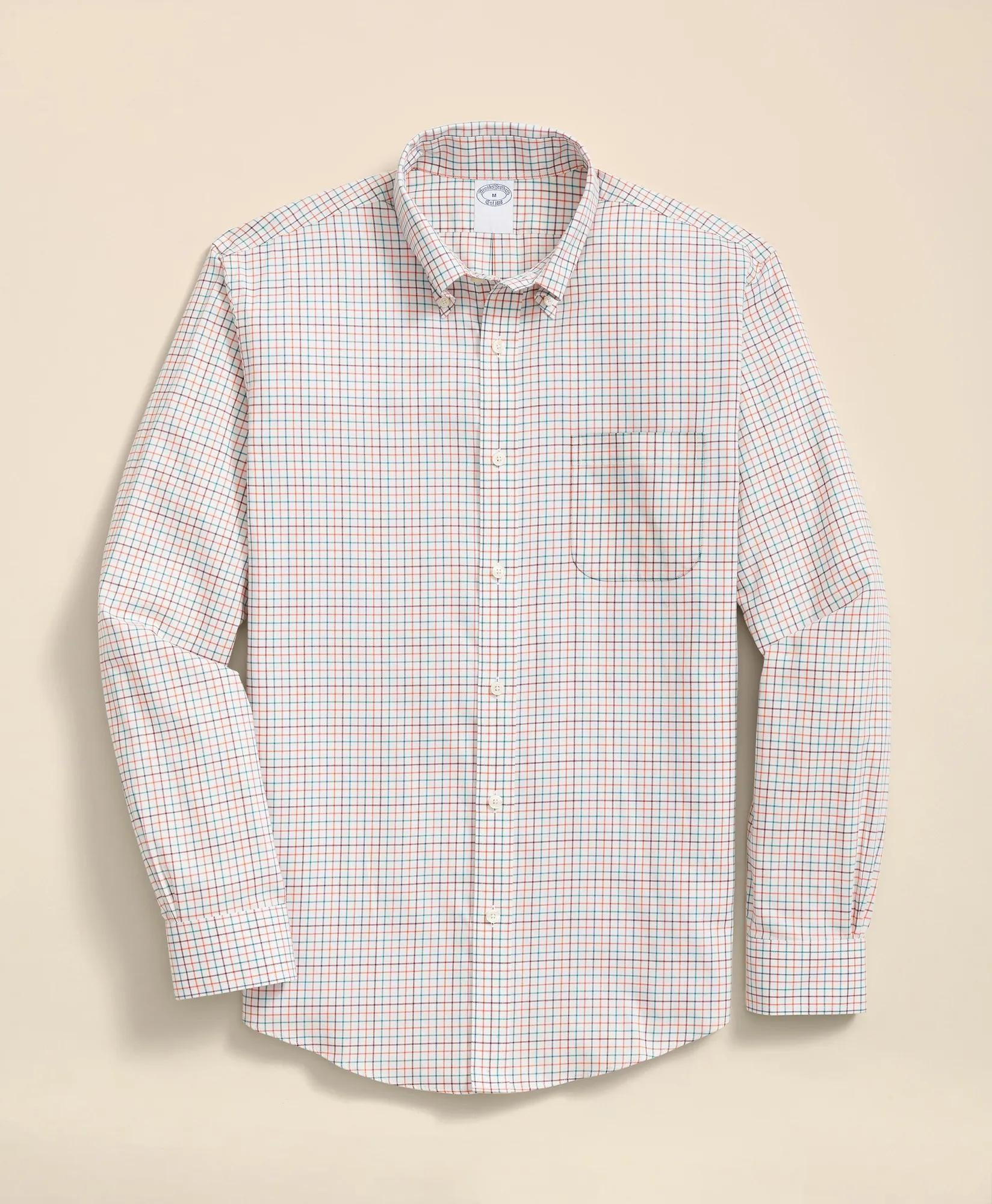 Stretch Supima® Cotton Non-Iron Twill Polo Button Down, Tattersall Sport Shirt