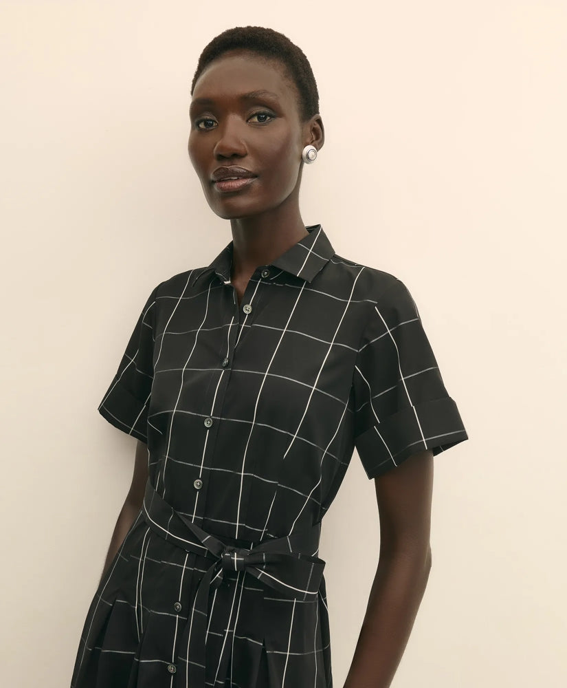 Supima® Cotton Belted Windowpane Shirt Dress