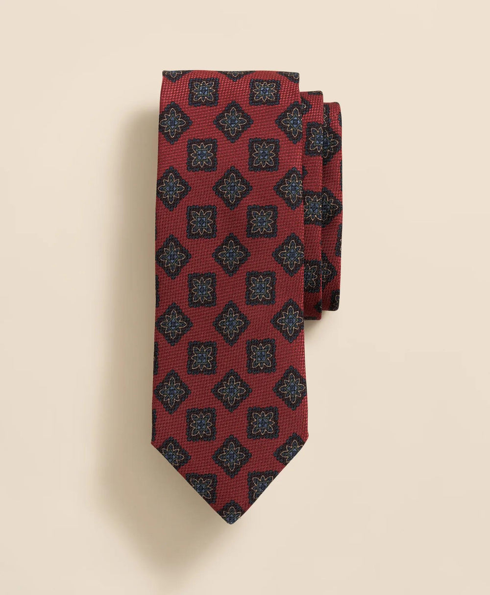 Wool-Silk Square Flower Medallion Tie