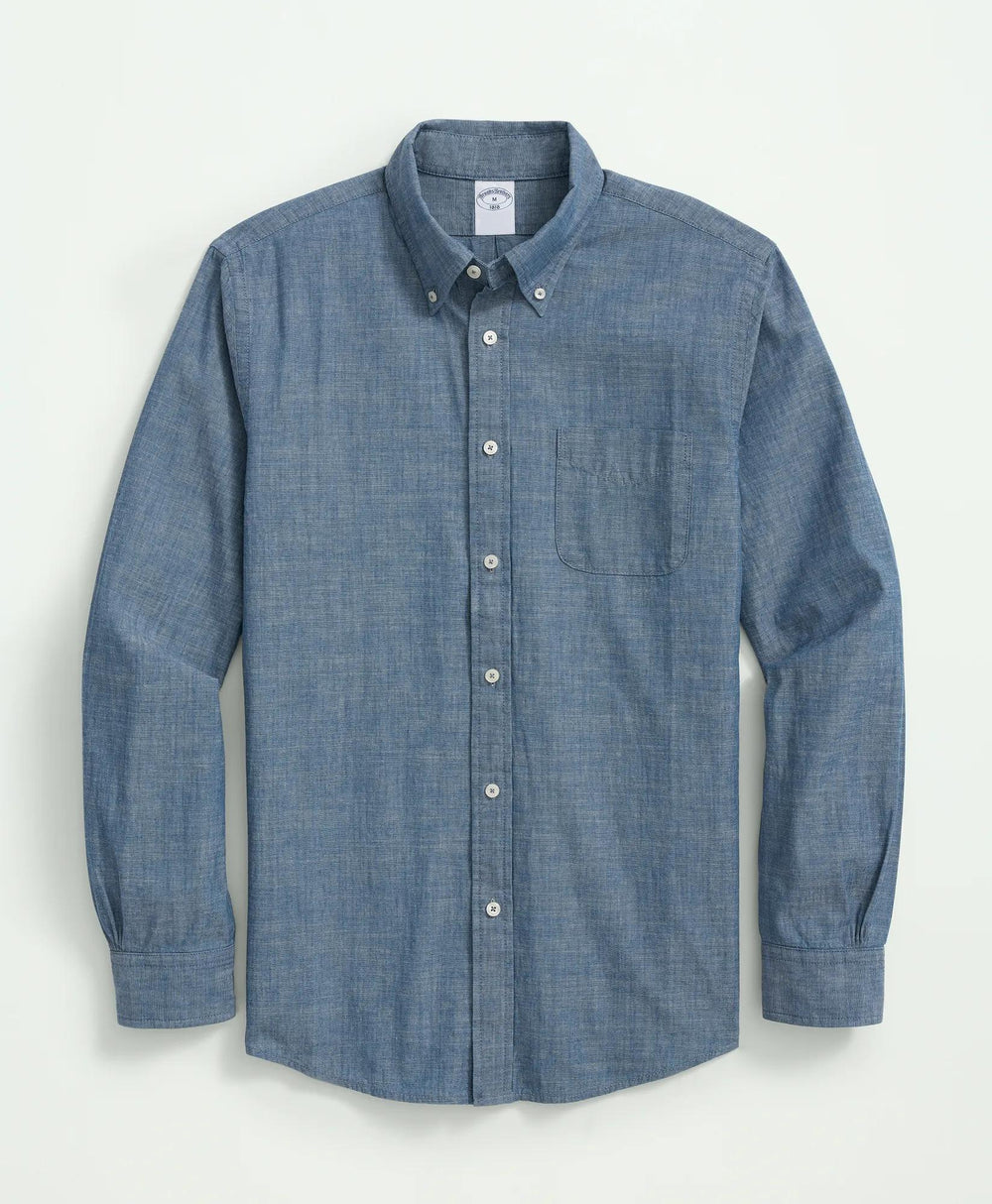 Chambray Cotton Poplin Polo Button Down Collar, Sport Shirt