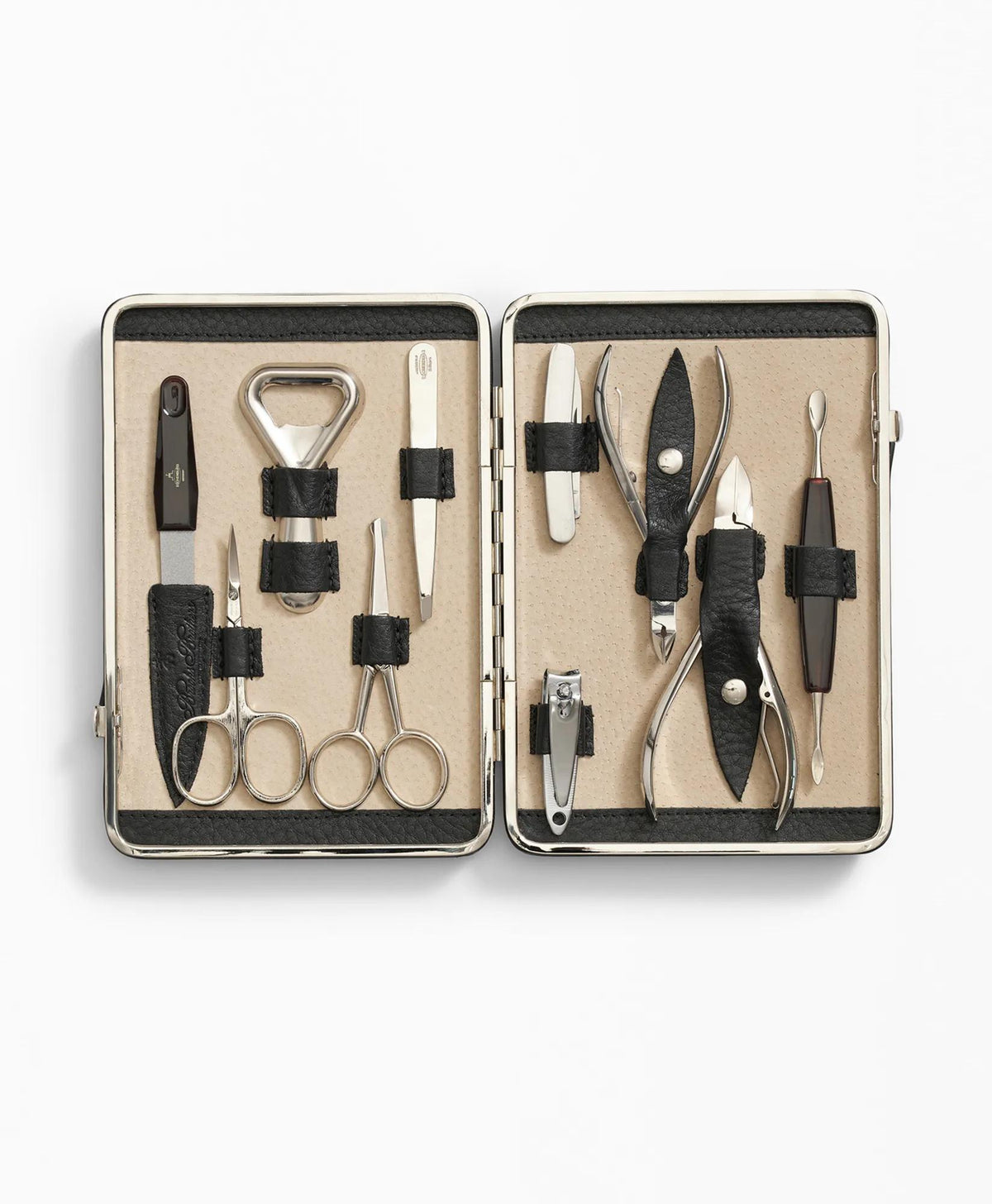 Stainless Steel Manicure Set With Calfskin Case