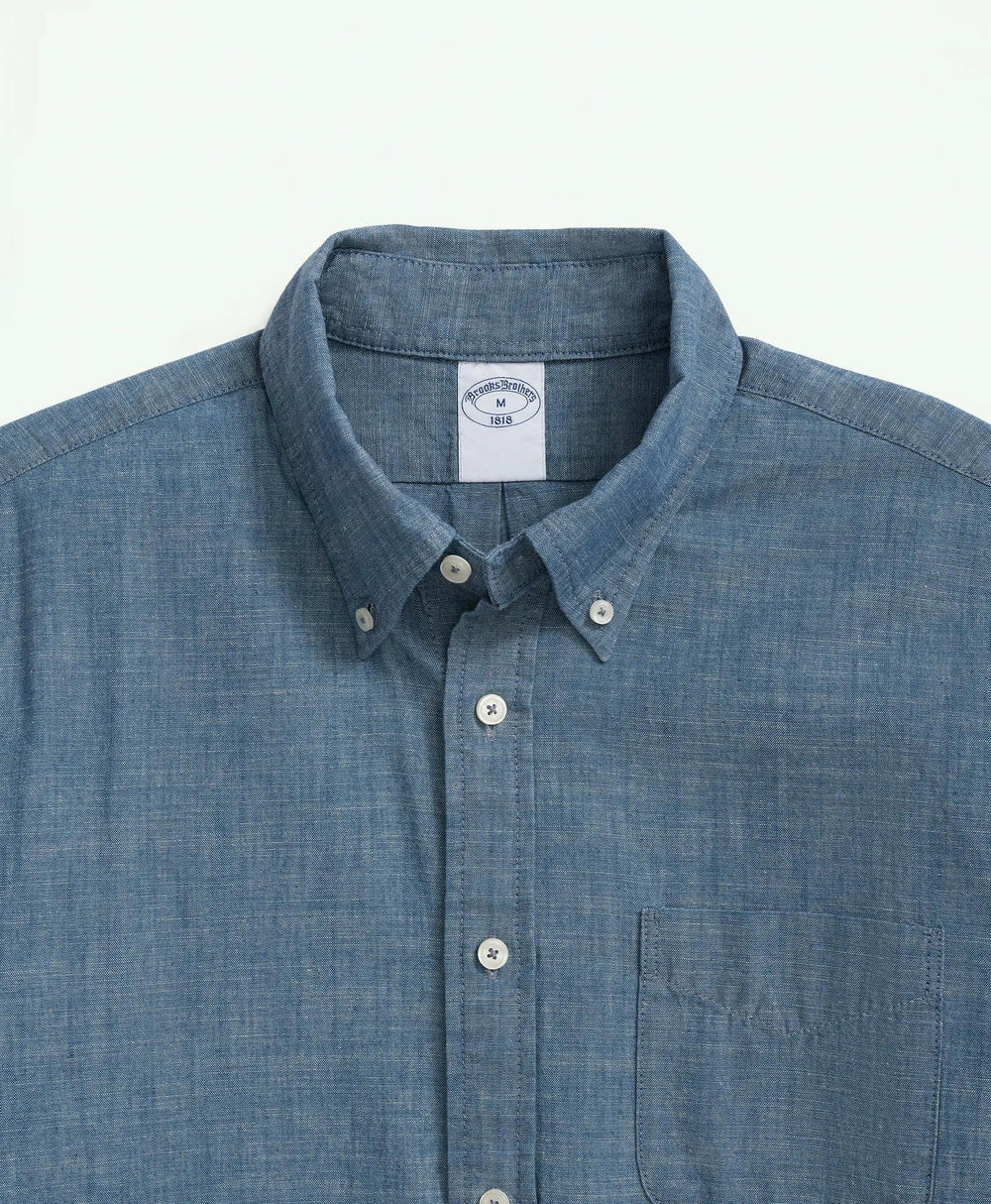 Chambray Cotton Poplin Polo Button Down Collar, Sport Shirt