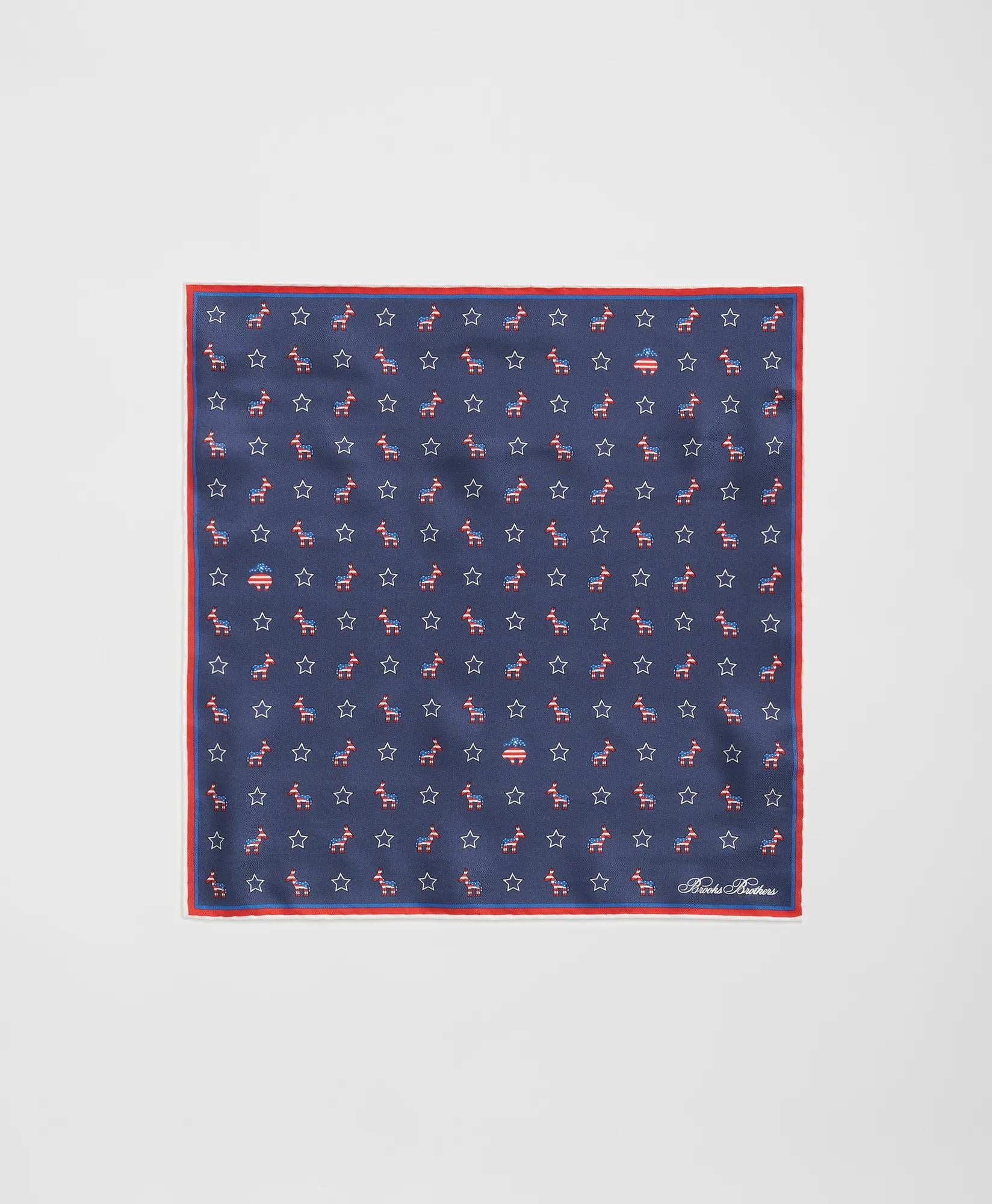 Donkey Motif Silk Pocket Square